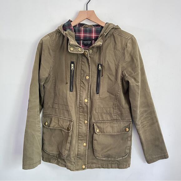 Topshop Zip Up Hooded Utility Jacket Green Size 6 - Picture 1 of 9